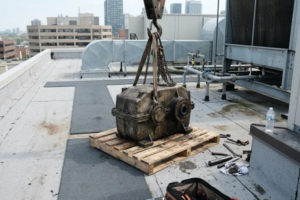 Cooling tower gearbox removed for rebuild