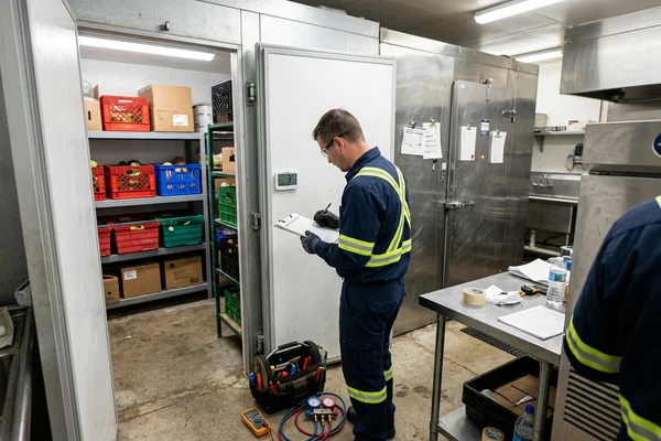 Recording walk-in cooler temperature after repair
