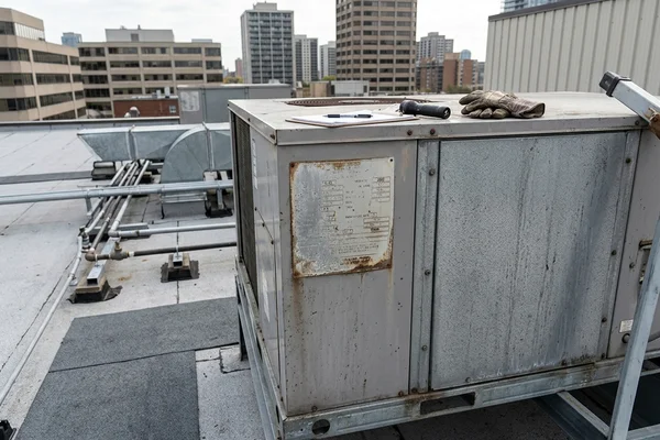 Old R-22 rooftop unit nameplate recorded during an audit
