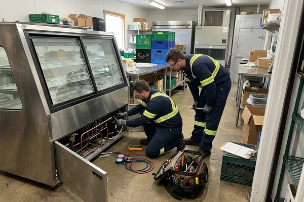 Leak repair on a grocery display case