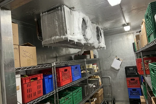 Ice build-up on a freezer evaporator from failed defrost