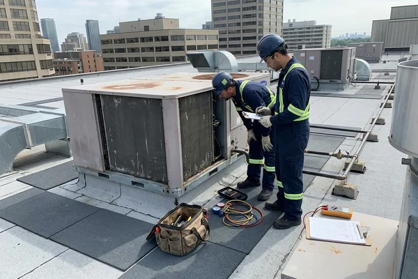 Inspecting a microchannel condenser coil on a rooftop unit