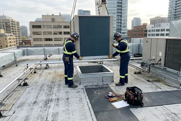 Aligning a new rooftop unit onto a roof adapter
