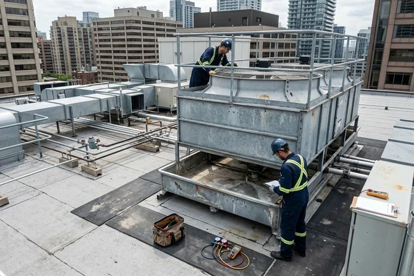 Inspecting an office tower cooling tower