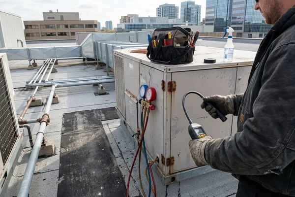 Refrigerant leak search on a rooftop unit