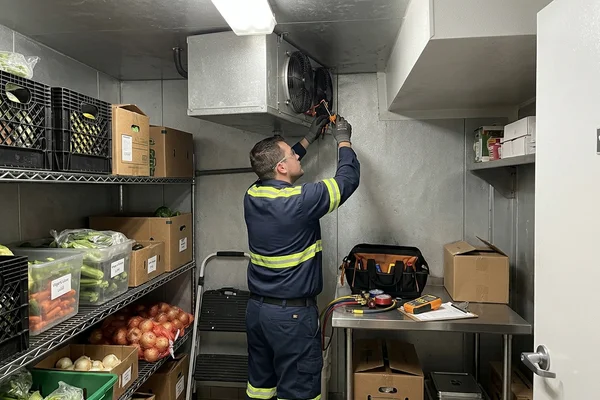 Testing a walk-in cooler evaporator fan