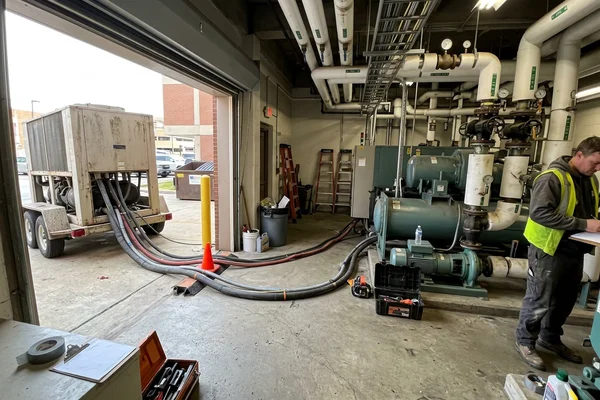 Temporary chiller staged during an emergency repair