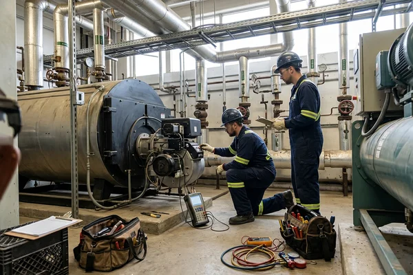Servicing a commercial boiler burner