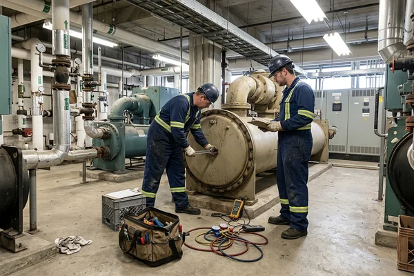 Opening a chiller water box for tube cleaning
