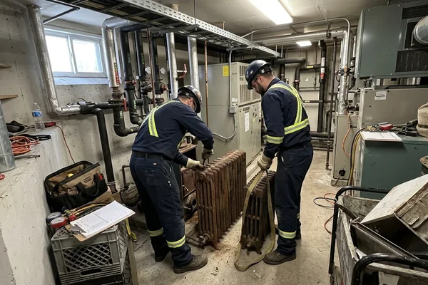 Removing an old cast iron boiler section by section
