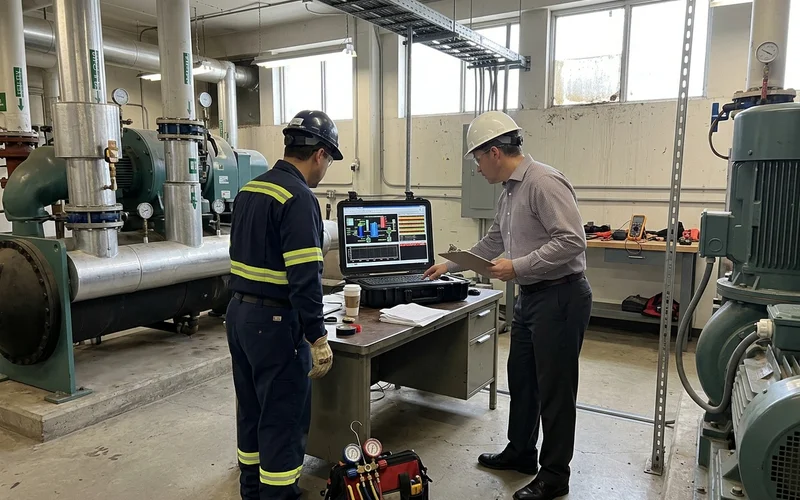 Reviewing chiller plant graphics and alarms on a BAS workstation