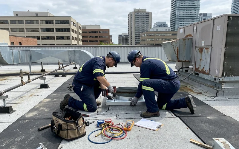 Fastening a fabricated roof adapter before setting a new rooftop unit