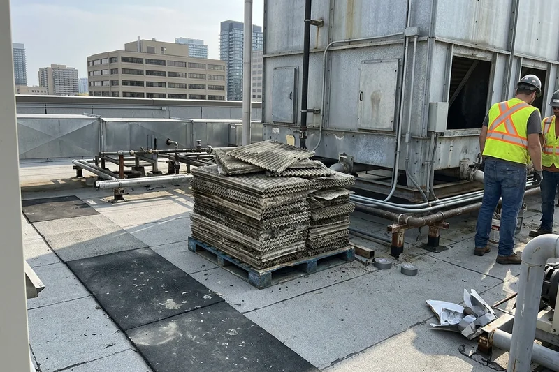 Scaled fill media removed from the cooling tower
