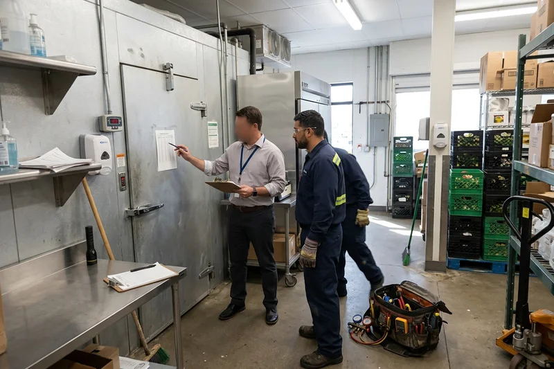 Reviewing a freezer temperature log with store staff
