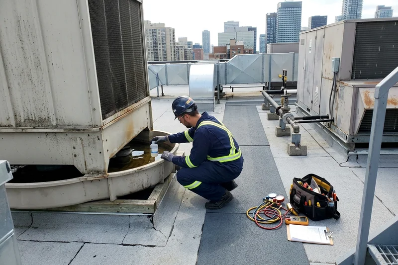 Taking a cooling tower water sample for legionella testing