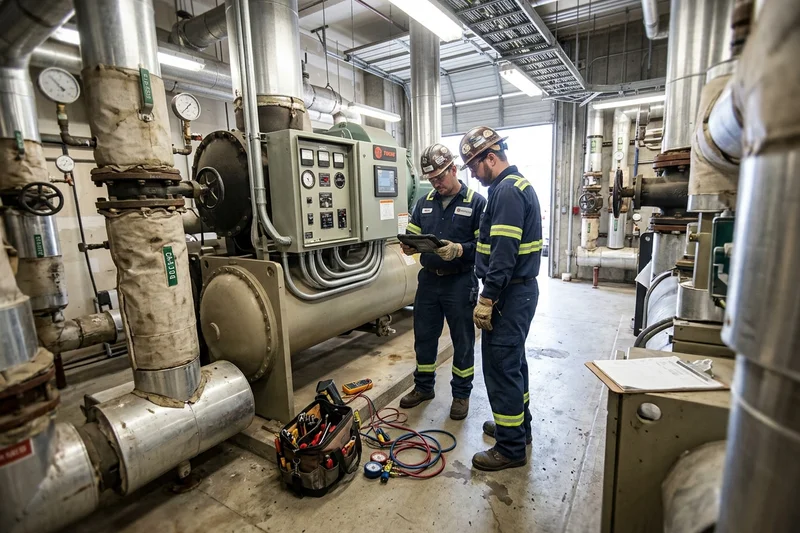 Start-up review beside the rebuilt chiller control panel